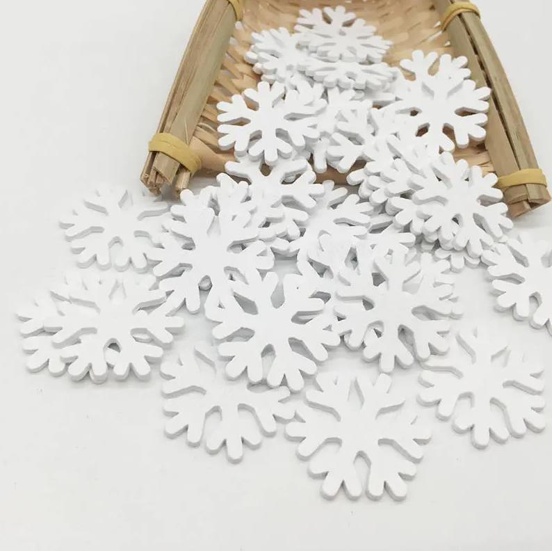 100 Packs Wooden Snowflake Christmas Decoration Supplies Wooden Craft Ornaments