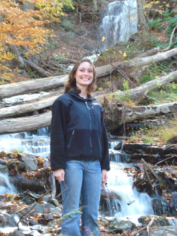 Kristen in front of the same falls. near Stroudsburg